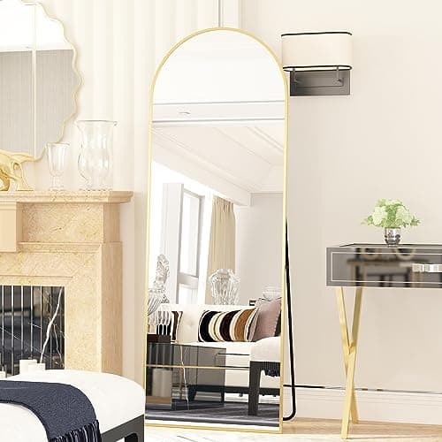 Image of Elemango 162x53cm Arched Floor Mirror Full Length Full Body Wall Mirror with Aluminum Frame, Arched-Top Dressing Mirrors Standing Hanging or Leaning for Bedroom Living Room, Gold