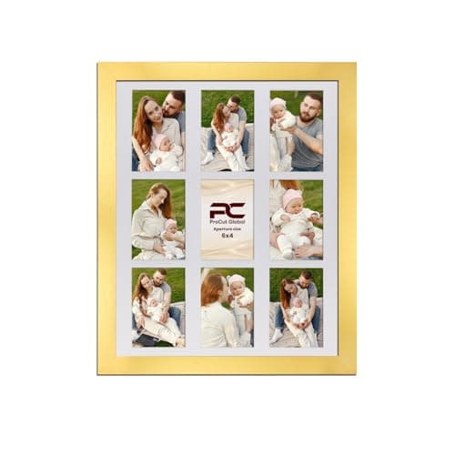 Image of Procut Global 20x16 Gold Photo Frames for Multiple Pictures with White Mount To Fit (9x) 6x4" Multi Apertures - Wall Hanging Collage Frame Ideal for Friends & Family Memories