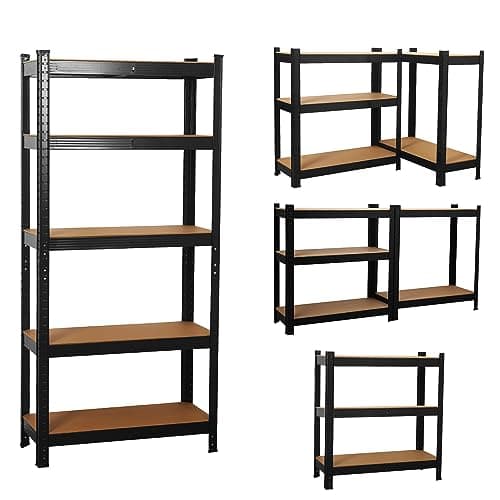 Image of COZYBRITE Garage Shelving Units 5 Tier Heavy Duty Shed Storage Racking Shelf Metal Boltless 875kg Capacity 175kg Per Shelf for Warehouse Workshop Office (Black, 90x40x180cm)