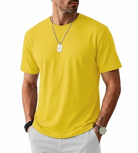Image of Cavva Yellow Tshirt Men Short Sleeve Summer Shirts Sun Protection Quick Dry Gym T Shirt Round Neck Breathable Beach T-Shirts M