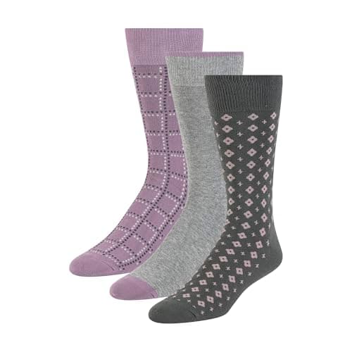 Image of Ted Baker Men's 3 Pack Pattern Crew Dress Socks, Urban Chic/Grey Heather/Lavendula, One Size