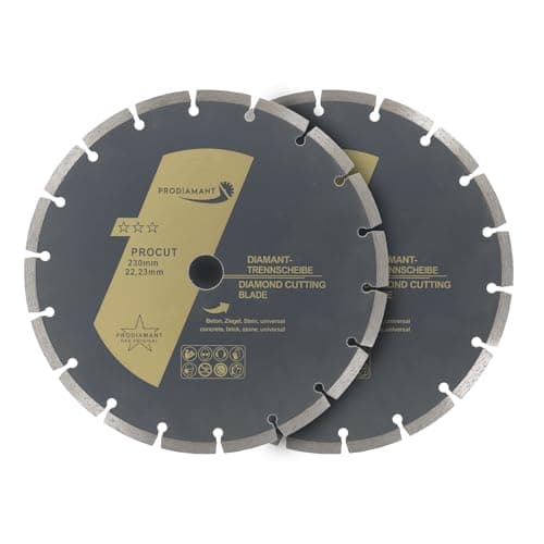 Image of PRODIAMANT set of 2 universal diamond cutting disc 230mm 9inch x 22.2 mm concrete, stone, brick 9 inch diamond disc 7mm segment