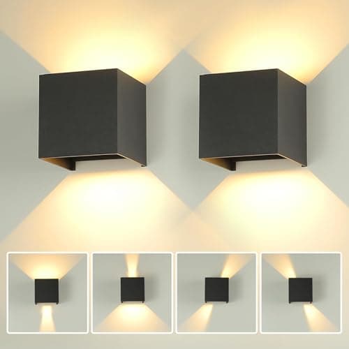 Image of YICALE Outdoor Wall Lights 12W,IP65 Waterproof Up and Down Lights Outdoor 3000K Up Down Outside Light Adjustable Beam Aluminum,Black Outside Wall Light for Garden,Garage,Bedroom,Living Room(2 Packs)