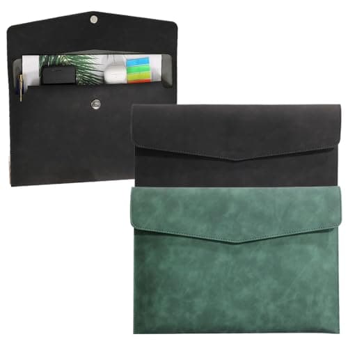 Image of Oaygat 2 Packs Envelope Documents A4 Leather File Folder, Portable PU Document Bag Inner Pockets Pouch for Document Stationery Tablet PC Holder Organizer Portfolio Bag