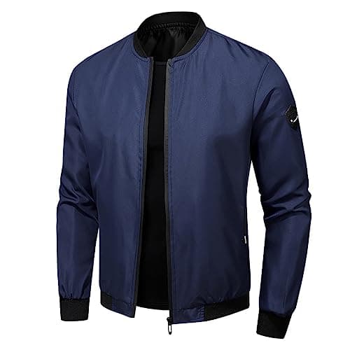 Image of Bomber Jacket Men's Thin – Jackets Men's Transition Jackets Plain Casual Hiking Jacket with Pockets Stand-Up Collar Down Jacket Classic Sports Jacket Hybrid Jacket Outdoor Men's Jacket Blouson Jacket