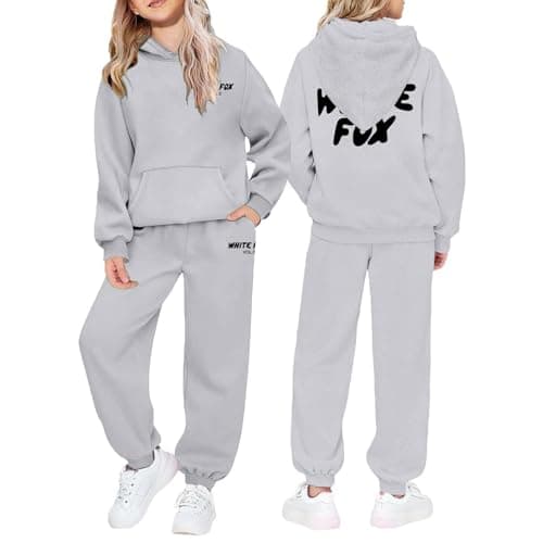 Image of NSICBMNO Tracksuit Set Kids Girls Long Sleeve Pullover Sweatshirt Baggy Jogging Bottoms Boys 2 Piece Outfits Hoodie Joggers Set Airport Outfits Activewear Back To School Streetwear 9-10 Years, Gray