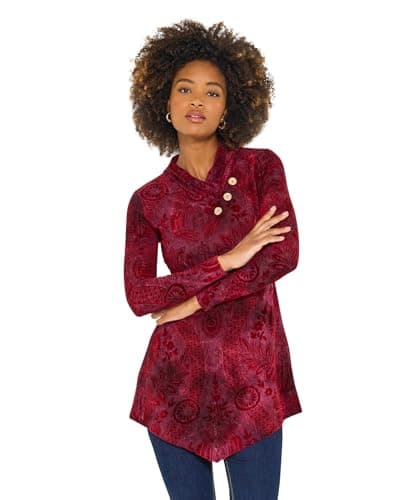Image of Joe Browns Women's Pleated V-Neck Jersey Tunic Top Shirt, Red, 12