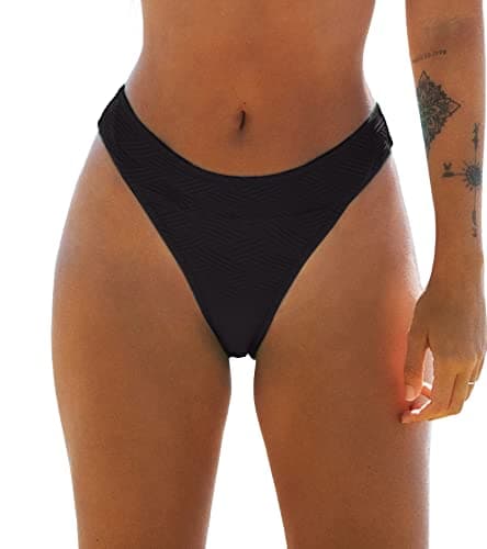 Image of CUPSHE Women's Bikini Bottom High Cut Mid Waist Cheeky Bathing Suit, M Black