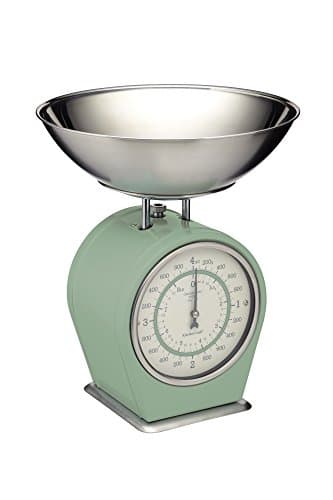 Image of KitchenCraft Living Nostalgia Mechanical Kitchen Scales, Retro Traditional Weighing Scale 4 kg (8 lbs), 25 x 25 x 3 cm, English Sage
