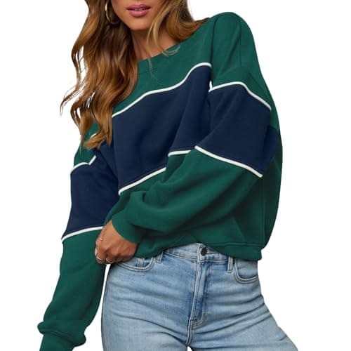Image of LACOZY Womens Oversized Sweatshirts Fleece Crew Neck Pullover Sweater Casual Comfy Spring Fashion Outfits Clothes Blue XL