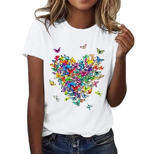 Image of Womens T Shirts Sunflower Graphic Tees Short Sleeve Crew Neck Casual Loose Fit Tshirts Cute Summer Tops 2025 Fashion (Z - Tshirts Shirts for Women - A-White, XXXL)