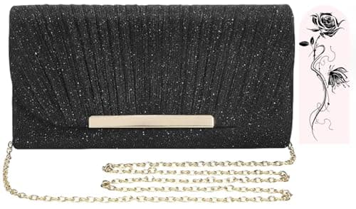 Image of Aryan Black Clutch Bag for Women, Women's Clutches Glitter Evening Bag with Detachable Chain, Sequins Handbags for Wedding Bridal Prom Party (Black)