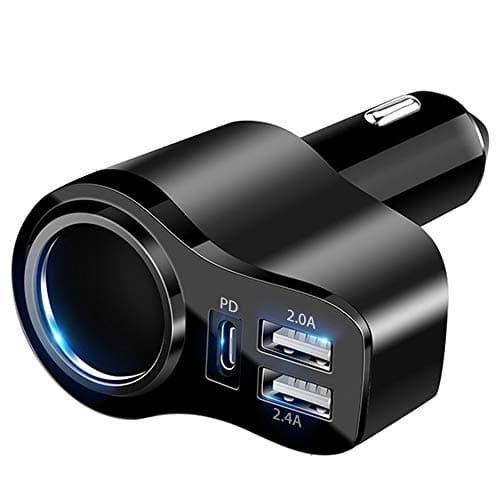 Image of [4 in 1] USB C Car Charger Adapter 168W [PD3.0 + Dual USB A Port] 12V/24V USB Cigarette Lighter Socket Splitter Adapter Compatible with iPhone 17/Air/16/15 Pro Max, iPad Pro,Samsung Galaxy etc
