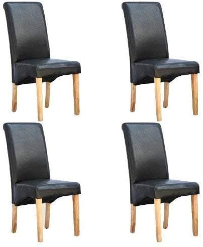 Image of folk Set of 4 Faux Leather Dining Chairs Roll Top High Back with Solid Wooden Legs Oak Finish for Home & Dining Living Room Bedroom Kitchen (Black)