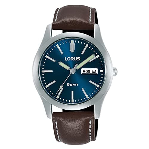 Image of Lorus Mens Classic Watch with Brown Leather Strap & Blue Dial