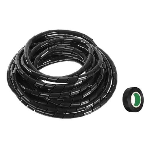 Image of sourcing map Spiral Cable Wrap 29.5ft/9M 10mm Cable Management Sleeve Cord Organizer Flexible PE for Computer Wire, Charging Cable Black with Tape