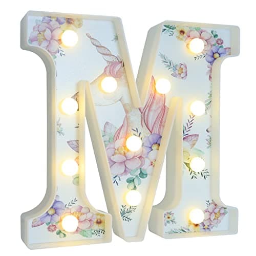 Image of Vimlits Light Up Letters for Girls, Unicorn Gifts for Girls Bedroom LED Letter Lights Warm White Alphabet Sign Birthday Party Decorations Night Light Christmas Valentine Wall Table Decor - M