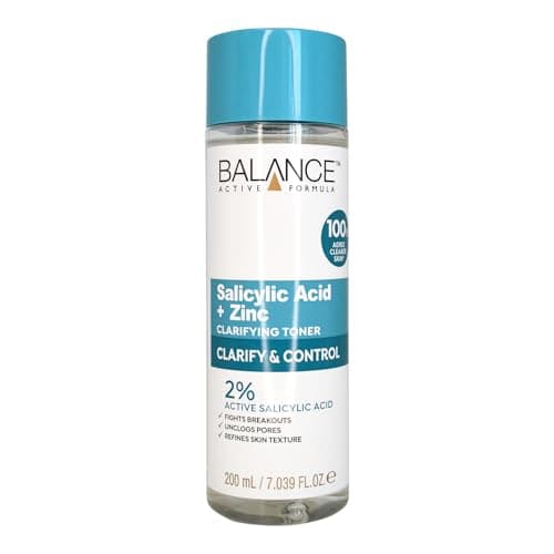 Image of Balance Active Formula Salicylic Acid + Zinc Toner (200ml) - Exfoliates, Unclogs Pores, Prevents Blemishes & Blackheads, Minimises Pores for Clearer Complexion