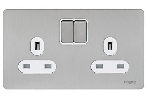 Image of Schneider Electric Ultimate Screwless Flat Plate - Double Switched Power Socket, 13A, GU3420WSS, Stainless Steel with White Insert
