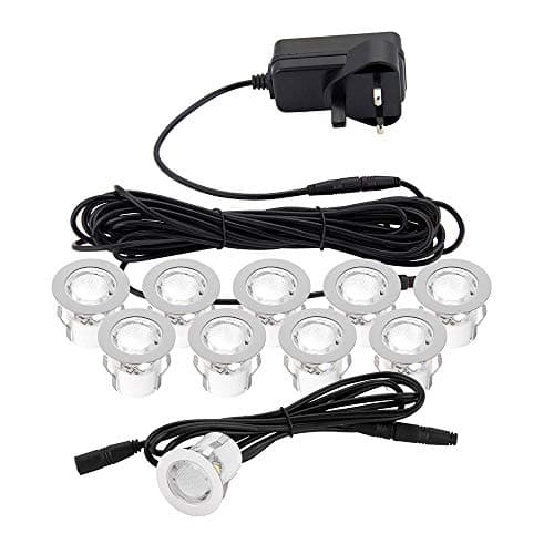 Image of LED Decking Lights 10 x 30mm – Stainless Steel Round Plinth Lights, IP44 Waterproof Outdoor Garden, Patio, Stair & Path Lighting, Non-Dimmable