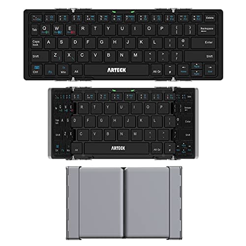 Image of Arteck Folding Bluetooth Keyboard, Portable Folding Ultra-Slim Mini Wireless Keyboard for iOS Android Windows PC Tablet Smartphone Built in Rechargeable Battery