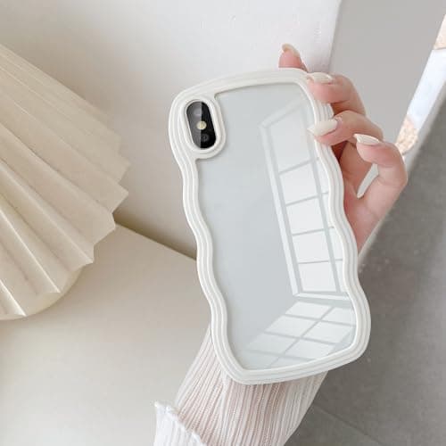 Image of UEEBAI Case for iPhone X/XS, Clear Case Cute Curvy Aesthetic Wave Wavy Frame Slim Fit Shockproof Phone Bumper Cover Translucent Soft Pretty Protective TPU Case for girls women - White