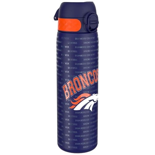 Image of Ion8 NFL Denver Broncos Lightweight Steel Water Bottle, 600 ml/20 oz, Non-Insulated, Leak Proof, Easy to Open, Secure Lock, Dishwasher Safe, Flip Cover, Fits Cup Holders, Metal Water Bottle
