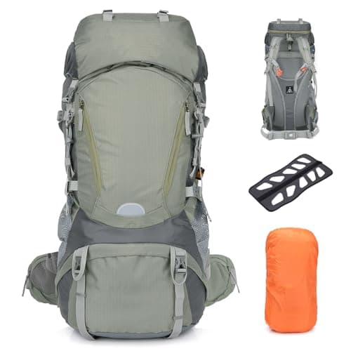 Image of Outplea 60L Internal Frame Hiking Backpack Waterproof for Men Women, Large Camping Backpack with Rain Cover, Camping Rucksack with Back Frame for Travel Trekking Backpacking, Grey