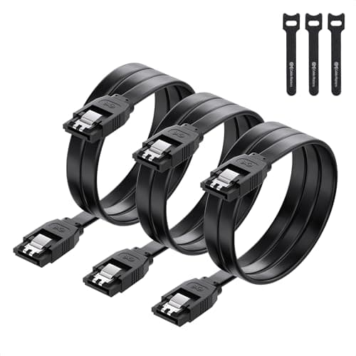 Image of Cable Matters 3-Pack Straight SATA Cable 60cm, SATA III 6Gbps Data Cable for SSD, HDD, CD/DVD Drives, Hard Drive, Optical Drive, 3x Cable Ties Included, Black