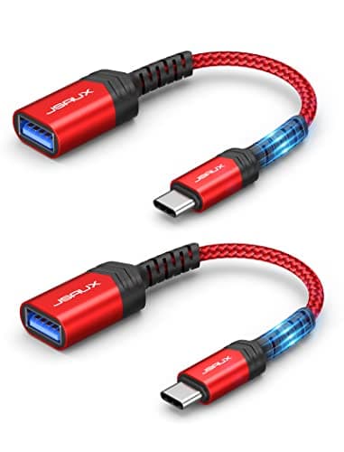 Image of JSAUX USB C to USB 3.1 Adapter [2 Pack] OTG USB Type C Male to USB Female Adapter Compatible with iPhone 16 Pro Max/15 Pro Max, Galaxy S24/S23/S22, iPad Pro, MacBook, Huawei P60/P50, Pixel Red