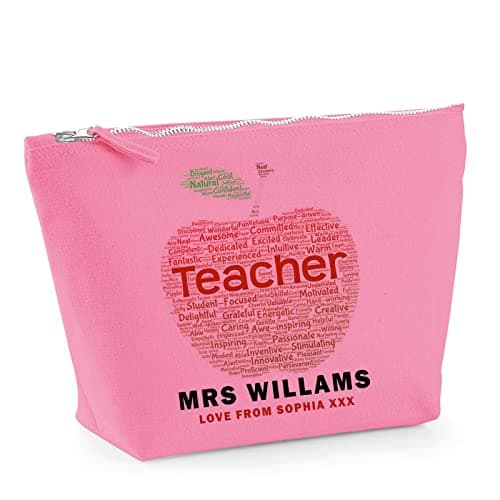 Image of Apple Art Personalised Teacher Canvas Accessory Bag School Leaving Gift for Teacher,Teacher appreciation gift #TT True Pink M