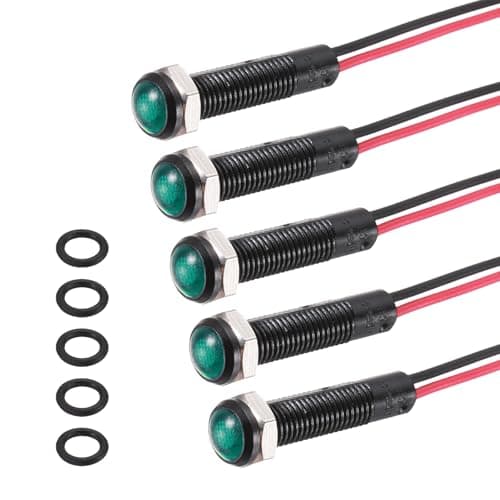 Image of PATIKIL 5Pcs 6mm(1/4") Indicator Light,12V-24V AC/DC LED Plastic Shell Signal Lamp Waterproof IP67 Round Head Signal Lights with 150mm(5.9") Cable for Boat Car,Green