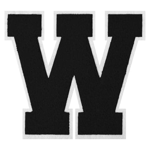 Image of Flixleap 6.5 inches Black Letterman Jacket Patches Varsity Letters Iron on Chenille Embroidery Letters Patches for Clothing Jackets Sportswear (Black, W)