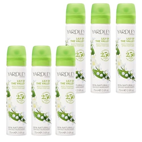 Image of Yardley London Lily of the Valley, Floral Body Spray for Women with Notes of Pear and Freesia, Delicate Lily Perfume for Women 6 x 75ml