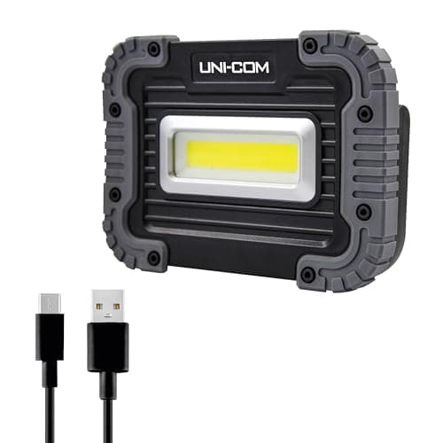 Image of Uni-Com Rechargeable Flood Light – Powerful 10W COB LED Site Light, 3 Lighting Modes, Adjustable Stand, Magnetic Mount, USB Output & Included USB-C Charging Cable for DIY, Camping, Work & Home Use