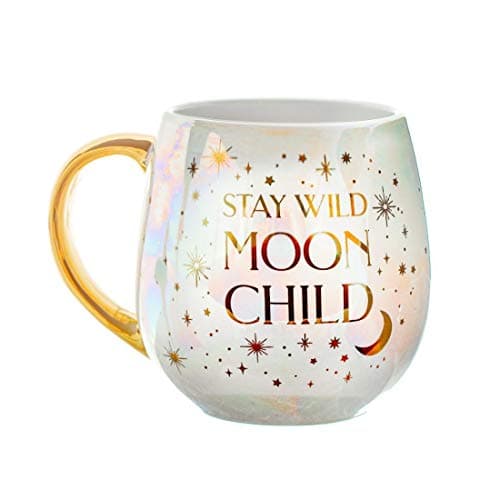 Image of Sass & Belle Celestial Moon Child Mug - Ceramic Tea Mug with Gold Handle – Unique Coffee Cup for Him or Her – Novelty Sass and Belle Design Coffee Cup