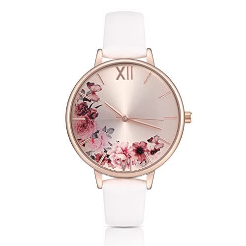 Image of KIMOMT Womens Watches Leather Quartz Watch Waterproof Fashion Wristwatch for Women Ladies Girls (Rose Gold-White)
