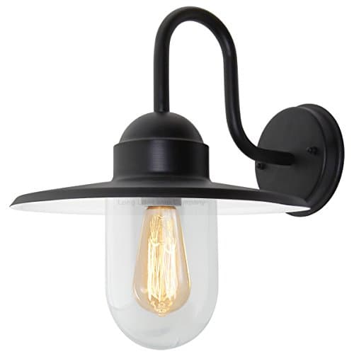 Image of Long Life Lamp Company Traditional Outdoor Wall Light Down Lantern Black Swan Neck with Transparent Clear Glass Diffuser ZLC087F
