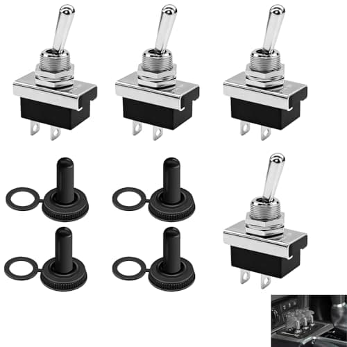 Image of 4 PCS KN3(D)-101 Metal Toggle Switch, 12V 25A SPST Toggle Switch ON/OFF Waterproof with Rubber Cover, Magnetic Flick Flip Switch for Auto, Car, Boat, Truck, Workshop, Industrial Applications