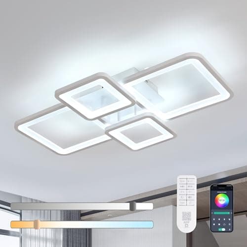Image of Mckalen LED Ceiling Light Dimmable 62CM, 54W 6075LM LED Ceiling Lighting with Remote Control/APP, 3000K-6500K, Modern Square Acrylic Ceiling Lights for Living Room Bedroom Dining Room Kitchen, White