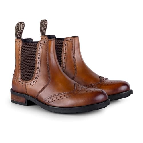 Image of Catesby Bray Premium Leather Mens Boots Brogue Lightweight Durable Dealer Boots For Men, Tan, UK 10