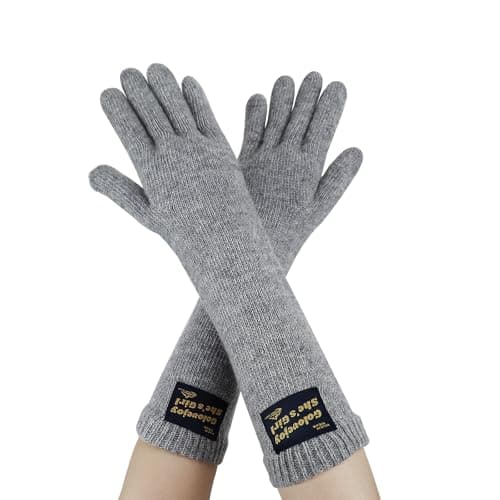 Image of Andiker Thermal Gloves for Women, Knitted Wool Thumb and Index Finger Touchscreen Gloves, Warm Soft Elastic Winter Gloves for Indoor and Commuting Driving Winter Using (Grey, Long)