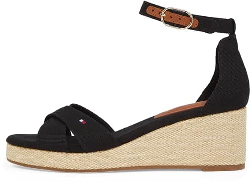 Image of Tommy Hilfiger Women’s Flag Wedge Espadrilles with Ankle Straps, Black (Black), 6.5