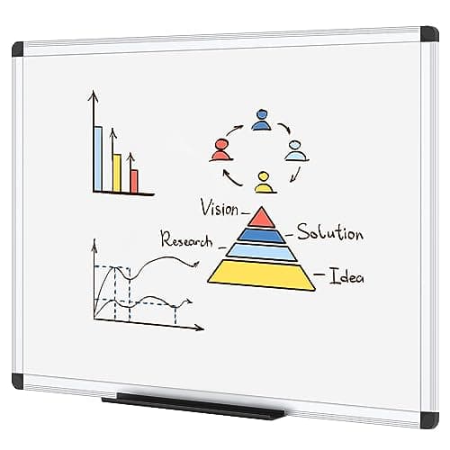 Image of VIZ-PRO Dry Wipe Whiteboard 90 x 60 cm, Dry Erase White Board with Silver Aluminium Frame and Pen Tray