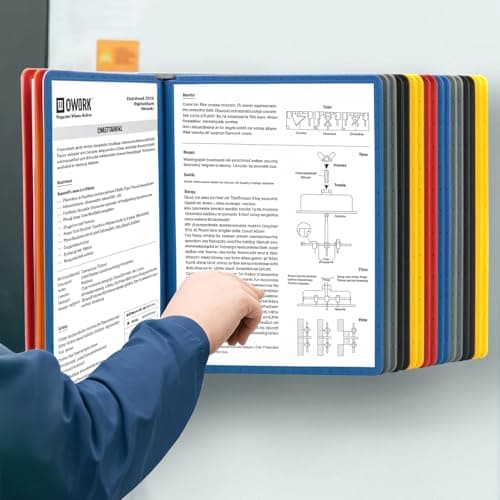 Image of QWORK® Wall Document Organiser with 20 Panels in Assorted Colours, Display Panel Wall Unit for Storing and Displaying A4 Documents