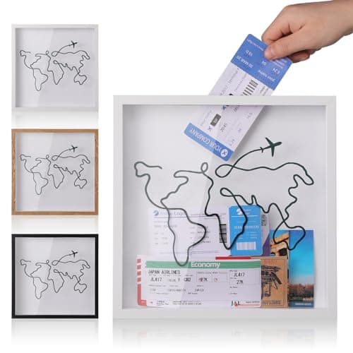 Image of MUXIUNT Adventure Archive Travel Memory Keepsake Life in a Box Frame with Non-Marking Nail for Travel Gifts Essentials, 8&12In Travel Collection Shadow Box Frame Display Case for Ticket Photo Postcard