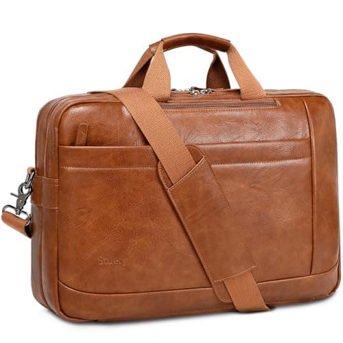Image of Stuery Faux Leather Messenger Bag for Men: 17.3 Inch Laptop Bag Briefcasen Convertible Backpack 3 in 1 Computer Handbags Work Bag Shoulder Crossbody Bags Office, Vintage Brown