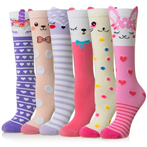 Image of SEEYAN Girls Knee High Socks Long Funny Boot Kids Crazy Animal Pattern Tall Cute Fun Child Socks For Girls Gifts 6 Pairs (Cartoon Animal)
