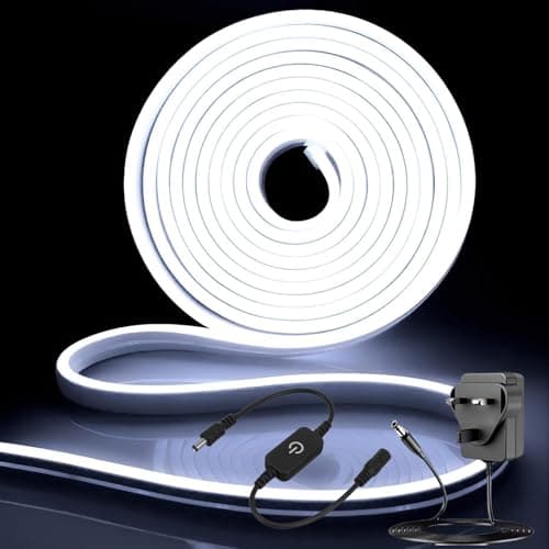 Image of iNextStation White Neon Rope Light, 5M LED Strip Lights with Plug, 12V Outdoor Waterproof Cuttable Flexible Light Kit for Bedroom TV Backlight Mirror Kitchen Cabinet Ceiling Bookcase Wall DIY Lighting
