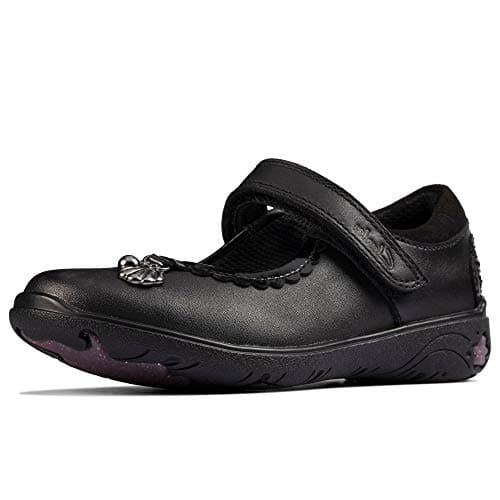 Image of Clarks Sea Shimmer Kid Leather Shoes in Black Standard Fit Size 1